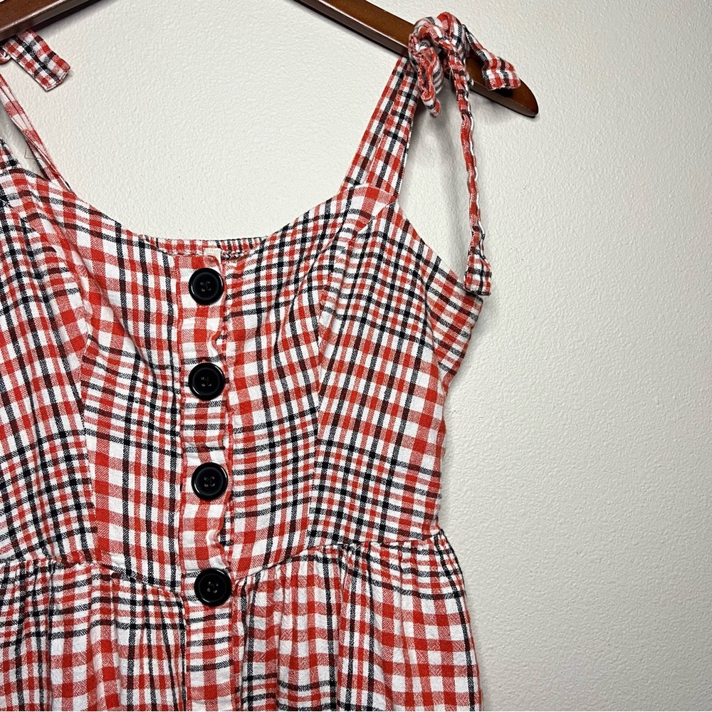 UO Plaid Positano Linen Apron Midi Dress - Picture 9 of 14